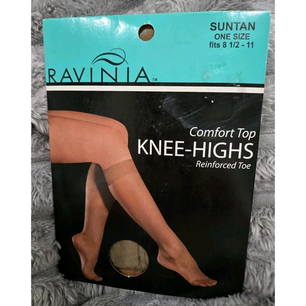 ( LOT OF 4 ) RAVINIA Comfort Top SUNTAN Knee-Highs Reinforced Toe NEW IN PACKAGE